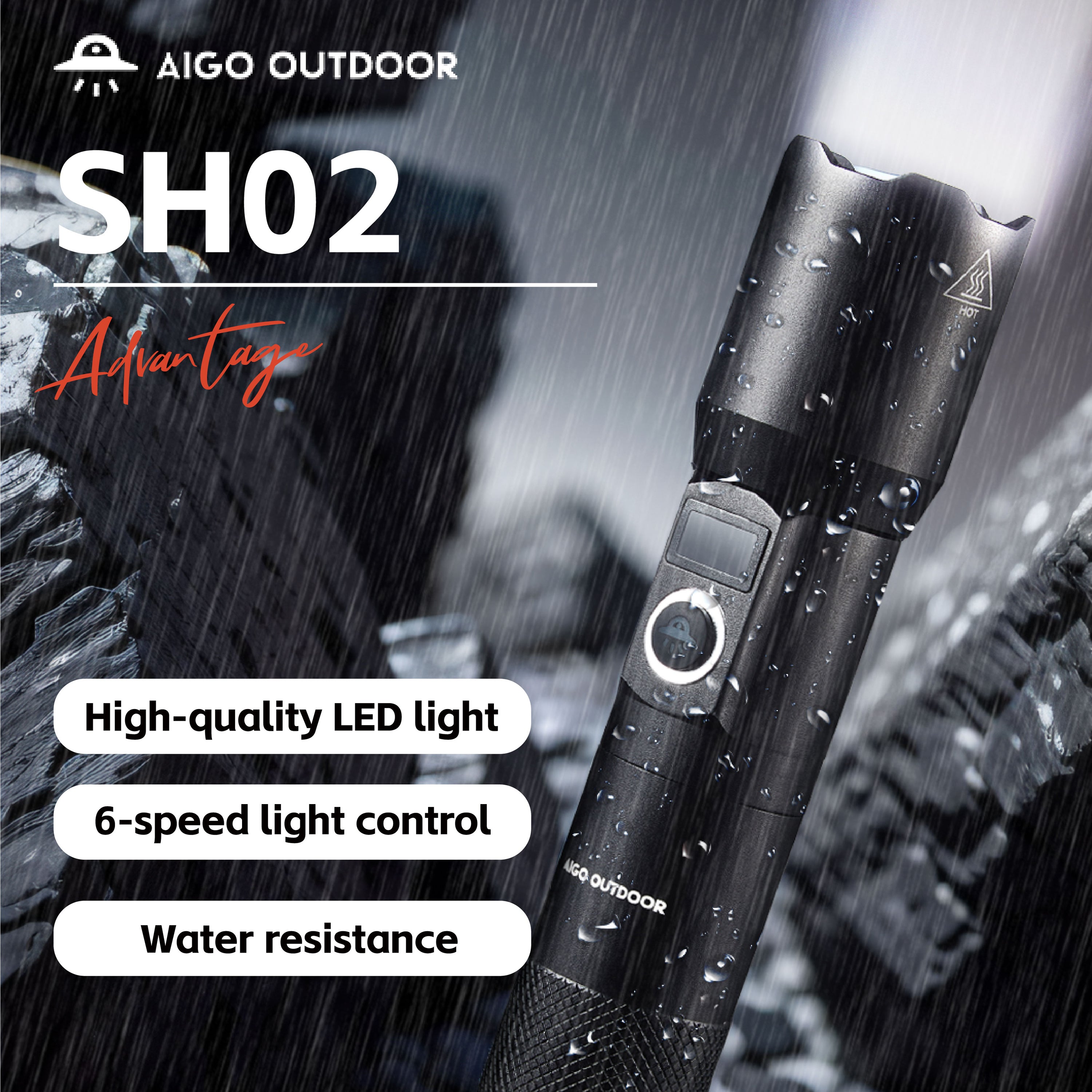 aigo SH02 Power Display Flashlight, Rechargeable Zoomable Flashlight