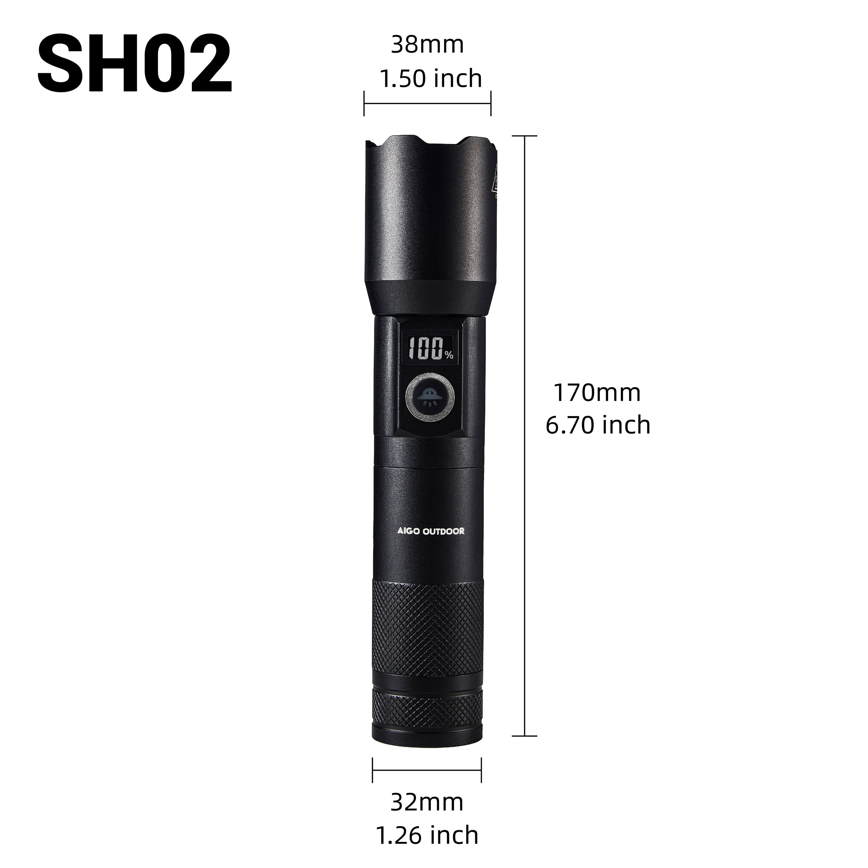 aigo SH02 Power Display Flashlight, Rechargeable Zoomable Flashlight