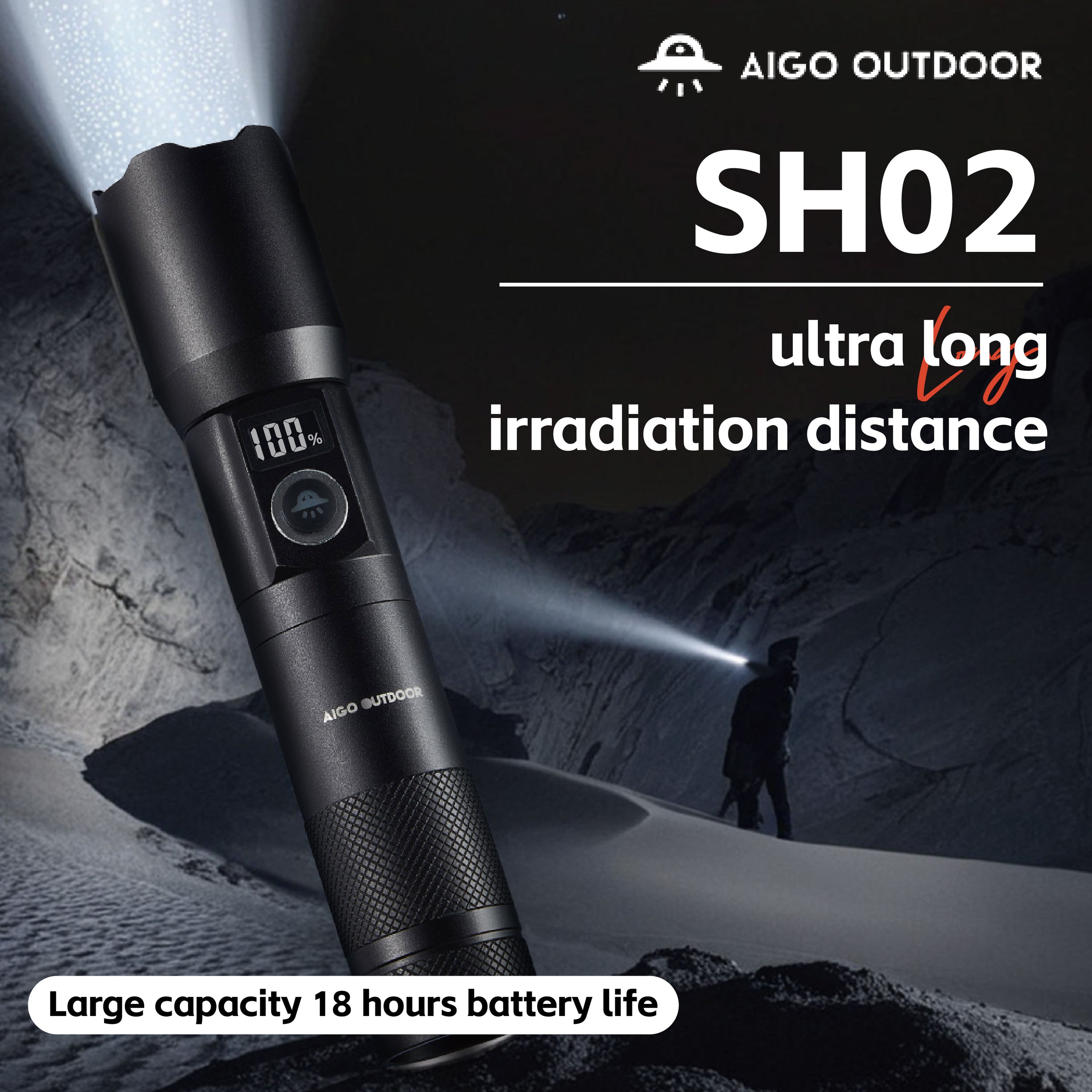 aigo SH02 Power Display Flashlight, Rechargeable Zoomable Flashlight